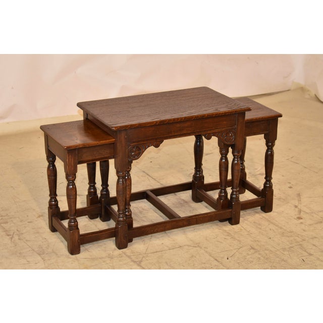 Wood English Oak Nest of Three Tables, Circa 1900 For Sale - Image 7 of 9