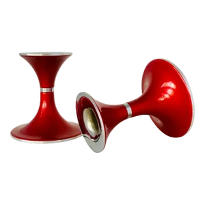 Mid-Century Modern by Norway’s Bjørn Engø for Emalox, Red Enamel on Aluminum Candlesticks- a Pair