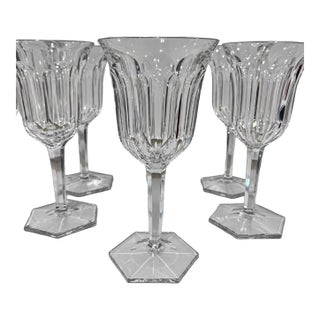 Set of 8, Baccarat France "Malmaison" Pattern Crystal Water Goblets For Sale