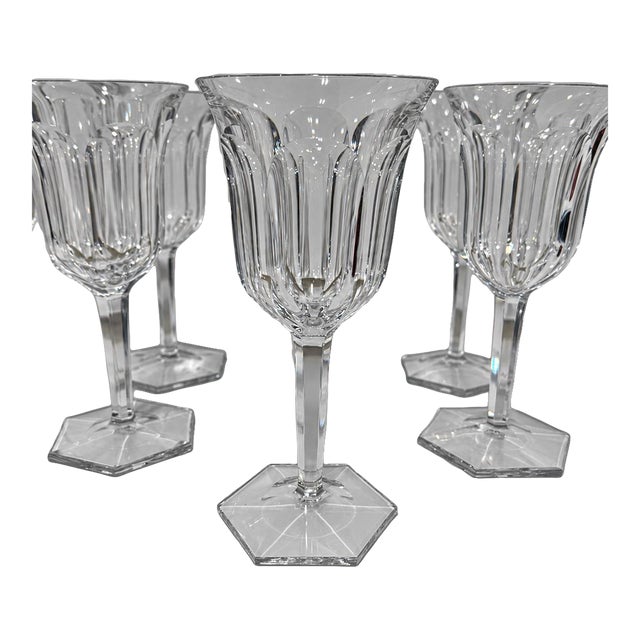 Set of 8, Baccarat France "Malmaison" Pattern Crystal Water Goblets For Sale