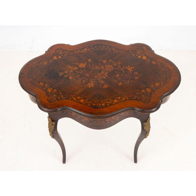 French Louis XV Style Marquetry Kingwood Table, 19th C. For Sale - Image 3 of 7