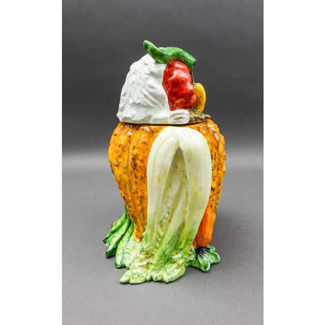 Mid 20th Century Vintage Italian Majolica Vegetables Owl Art Pottery Cookie Jar Canister For Sale - Image 5 of 10