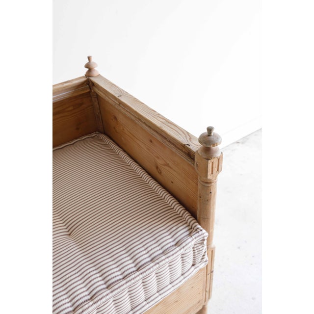 19th C Swedish Bench, Custom Ian Mankin Ticking Stripe French Mattress For Sale - Image 4 of 11