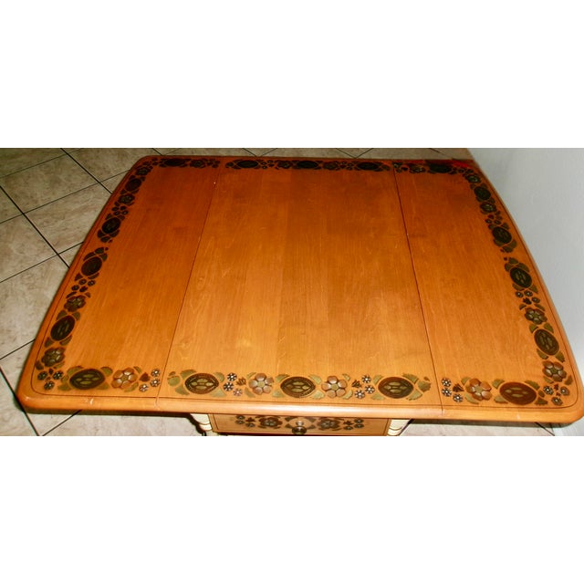 Traditional Vintage Ethan Allen Stenciled Drop Leaf Tea Cart and Chair For Sale - Image 3 of 5