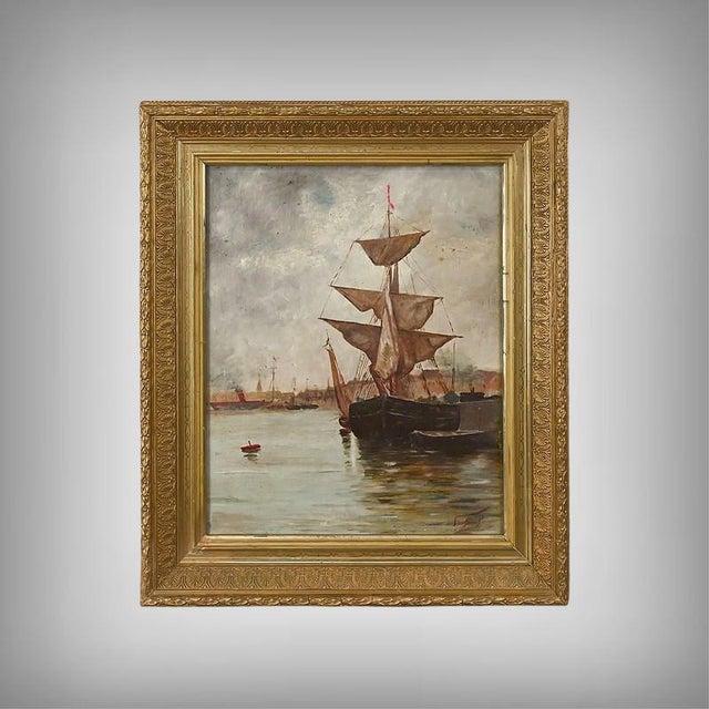 Unknown, Painting Sailboat on a Calm Sea, 1890, Oil on Canvas For Sale - Image 13 of 13