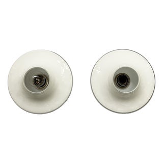 Italian Modern Round Wall Lamps in Opaline Glass, 1970s, Set of 2 For Sale
