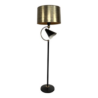 Mid Century Atomic Style Black and Brass Adjustable Double Light Floor Lamp For Sale