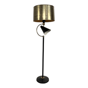 Mid Century Atomic Style Black and Brass Adjustable Double Light Floor Lamp