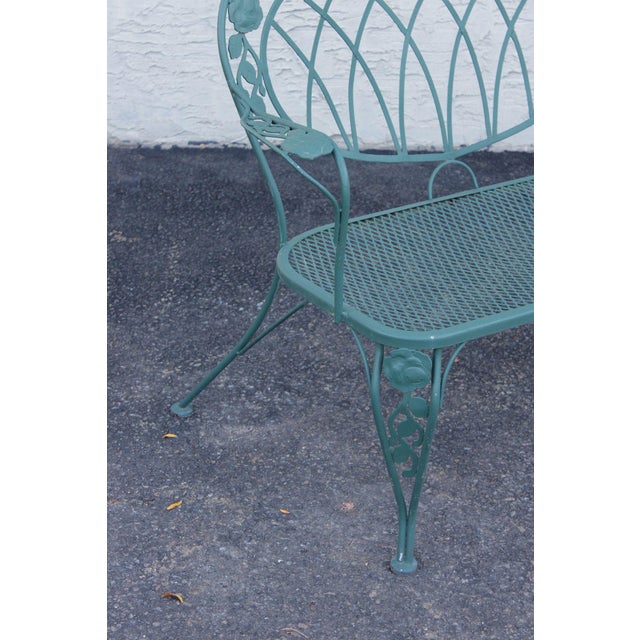Metal Wrought Iron Outdoor Garden Bench With Rose Motif For Sale - Image 7 of 18