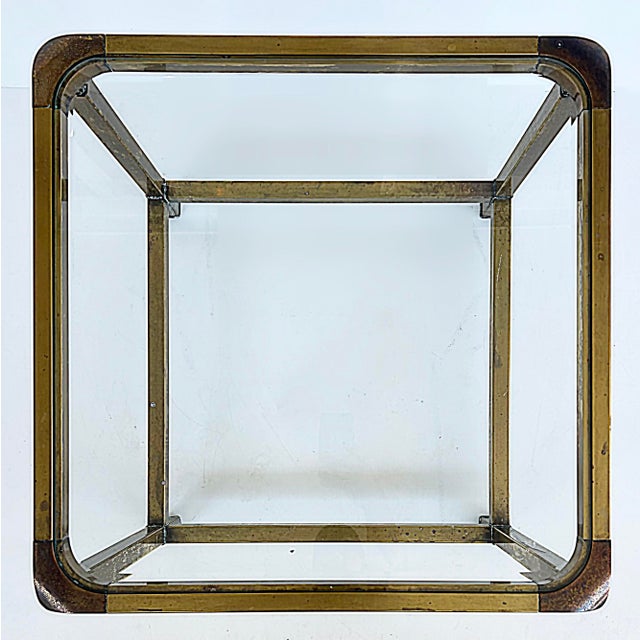 Mid-Century Modern Mastercraft Mid-Century 2-Tiered Brass and Glass Side Table, Beveled Top For Sale - Image 3 of 6
