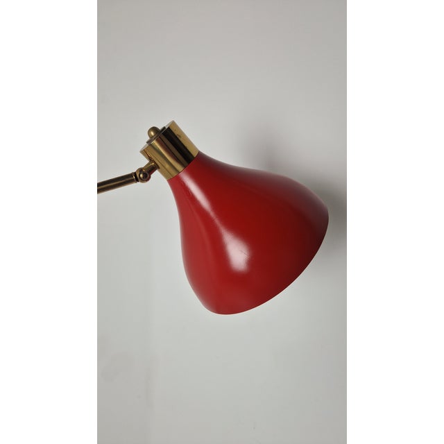 Goldenrod Floor Lamp for Reading with Red Marble Base and Cone with Joint, 1950s For Sale - Image 8 of 18