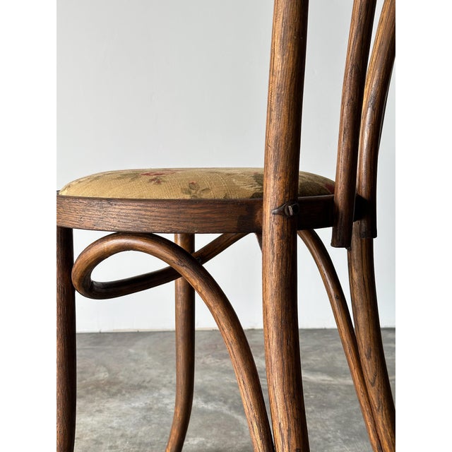 Bentwood Oak Café Chairs W/ Rose Floral Seats, 1933 World's Fair — Set of 7 For Sale - Image 12 of 17