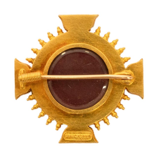 Antique Italian Etruscan Revival 22k Gold Brooch Rubies & Pearls Marchesini 1870 For Sale - Image 13 of 16