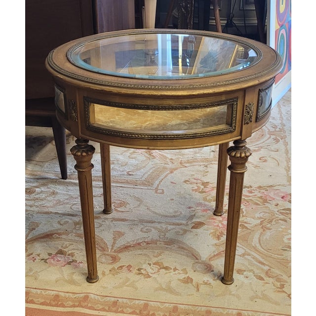 Super antique rare RJ Horner French the Train table. Features diminutive small size lift up beveled glass top Gold velvet...
