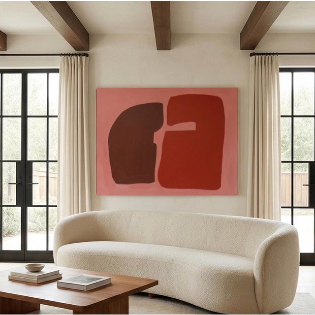 This abstract canvas explores the subtle tension between distance and connection. Two organic forms face each other in...