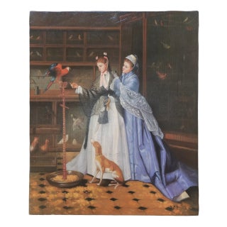 Mid-20th Century Signed S. Hills - Ladies in the Aviary, Oil on Canvas For Sale