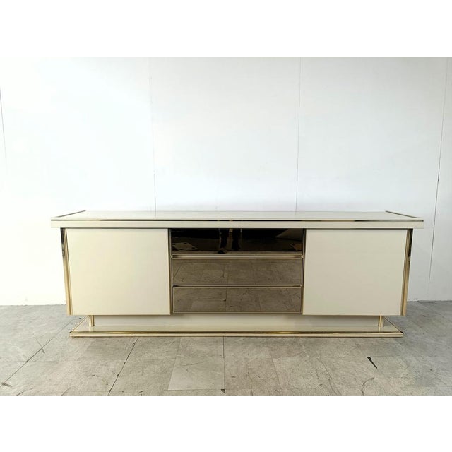 Hollywood Regency Vintage Brass and Lacquer Sideboard, 1970s For Sale - Image 3 of 12