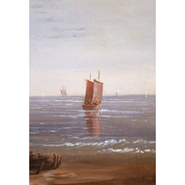 19th Century French Coastal Harbor Marine Oil Painting in Giltwood Frame For Sale - Image 9 of 11