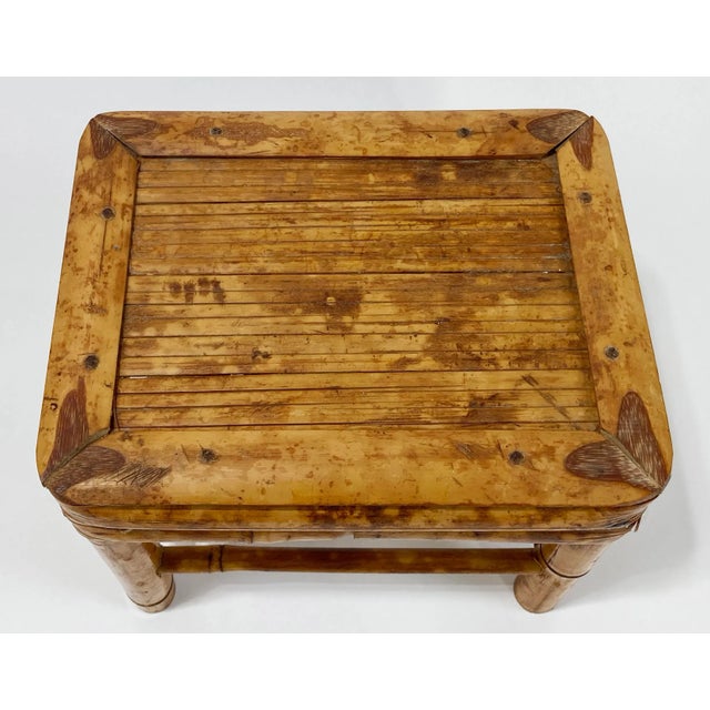 Mid 20th Century Vintage Scorched Bamboo Plant Stand or Riser For Sale - Image 5 of 8