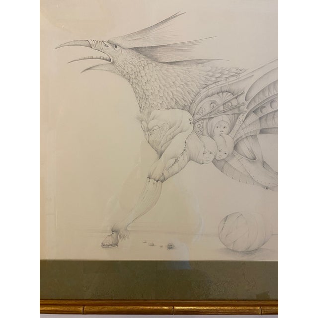 French French Surrealist Graphite Drawing Hybrid Creature Dated 1974 Attri. Antoine Duc For Sale - Image 3 of 6
