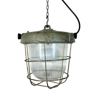 Industrial Cast Iron Cage Pendant Light, 1960s For Sale