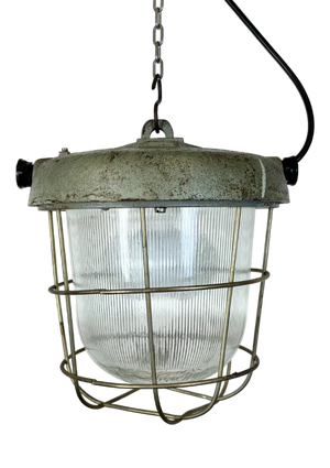 Industrial Cast Iron Cage Pendant Light, 1960s