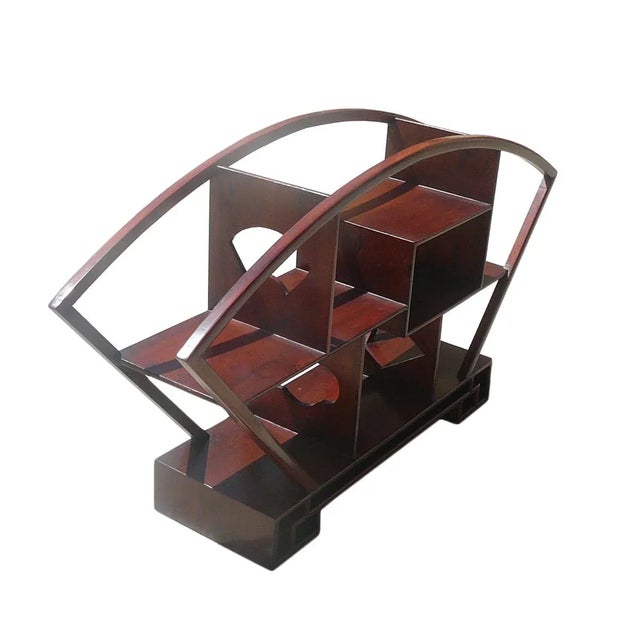 Large Size Chinese Medium Brown Fan Shape Display Curio Cabinet For Sale - Image 4 of 7