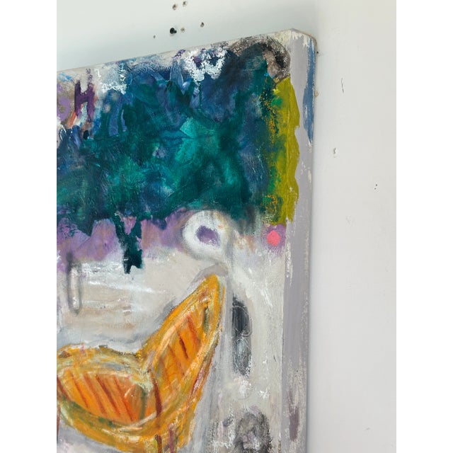 Amber Colorful Painting of an Outdoor Chaise Longue For Sale - Image 8 of 11