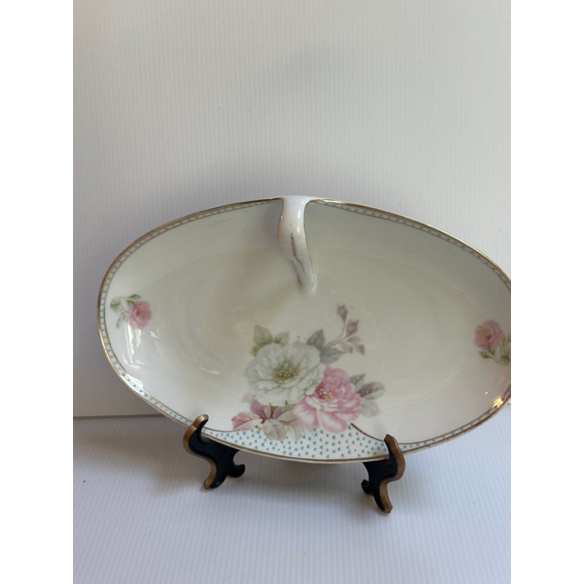 Antique Sign Pt Bavaria Germany Tirschenreuth Floral Hand Painted Serving Dish With Handle For Sale - Image 11 of 14