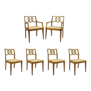 Vintage Mid Century John Stuart Walnut Pretzel Back Dining Chairs- Set of 6 For Sale