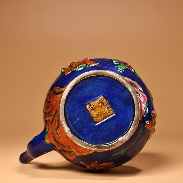 Late 20th Century Cloisonné Enamel "Two Immortals" Teapot With Figural Scenes For Sale - Image 9 of 9