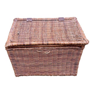 Vintage Wicker Hamper or Laundry Basket For Sale