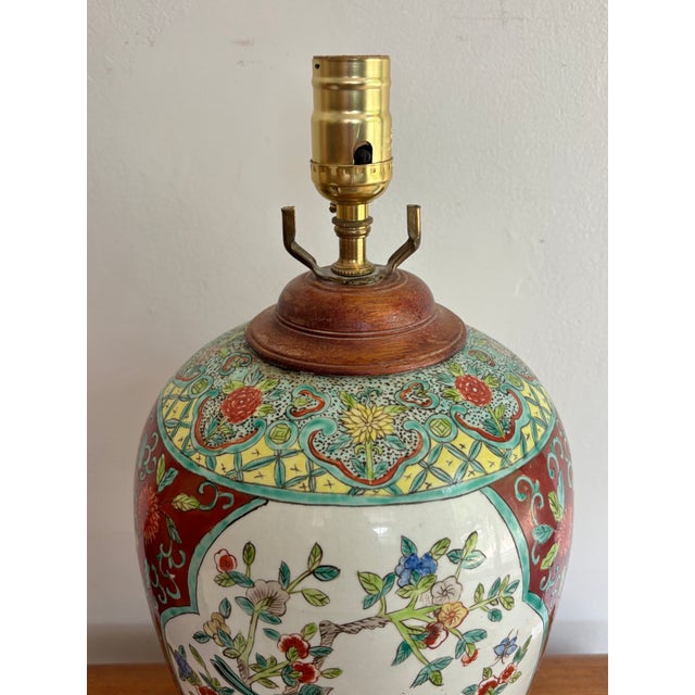 Vintage Asian Handpainted Lamp For Sale - Image 4 of 8