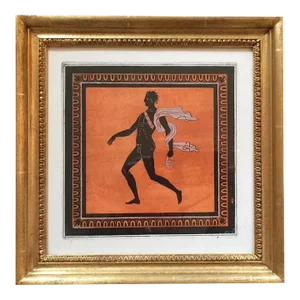 18th Century Neoclassical Black & Terra-Cotta Ink Print, Framed