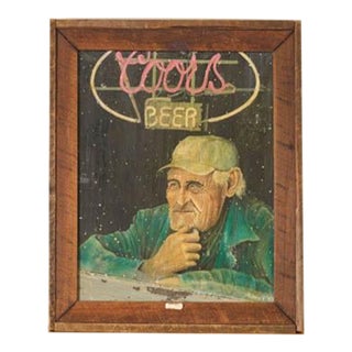 1980s Signed Oil on Canvas of 'Old Albert' With Coors Beer Sign (D. 1983) | in Handmade Oak Frame For Sale