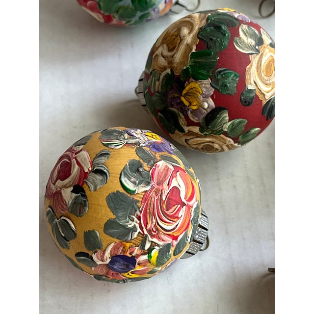 Six, beautiful hand painted Christmas ornaments with flowers. Add these beautiful one of a kind ornaments to your tree....