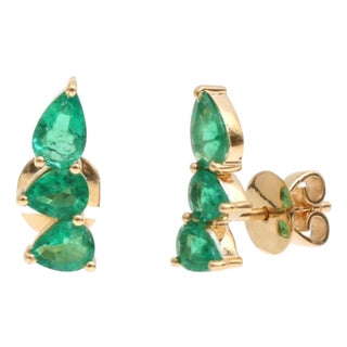 Natural Emerald 9.08cts & Diamond 0.28cts Earring in 14k Gold For Sale