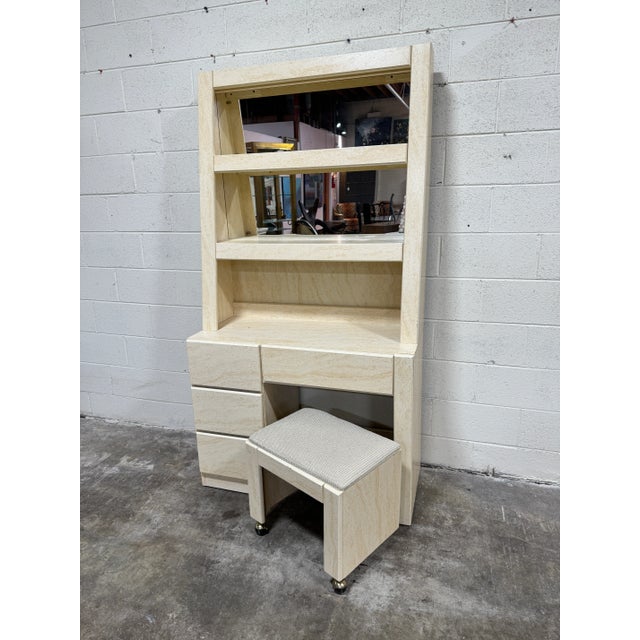 Post Modern Faux Travertine Desk With Stool For Sale - Image 4 of 10