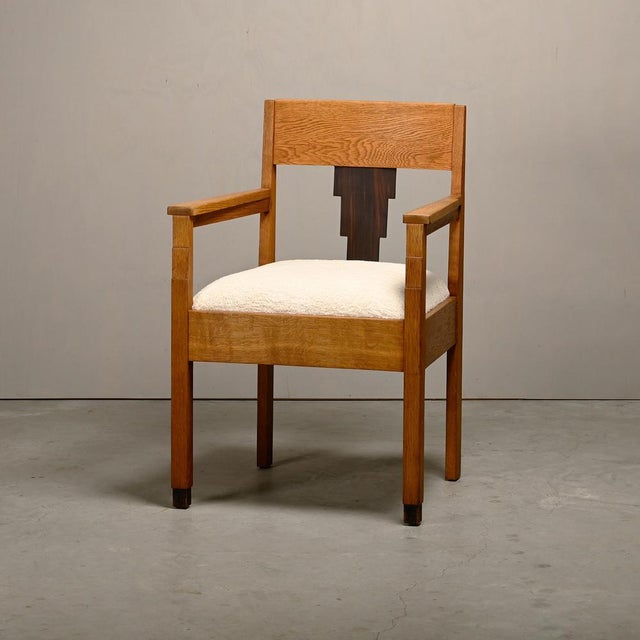 Dutch Art Deco Amsterdam School Armchair in Oak and Bouclé Fabric, 1930s For Sale - Image 9 of 17