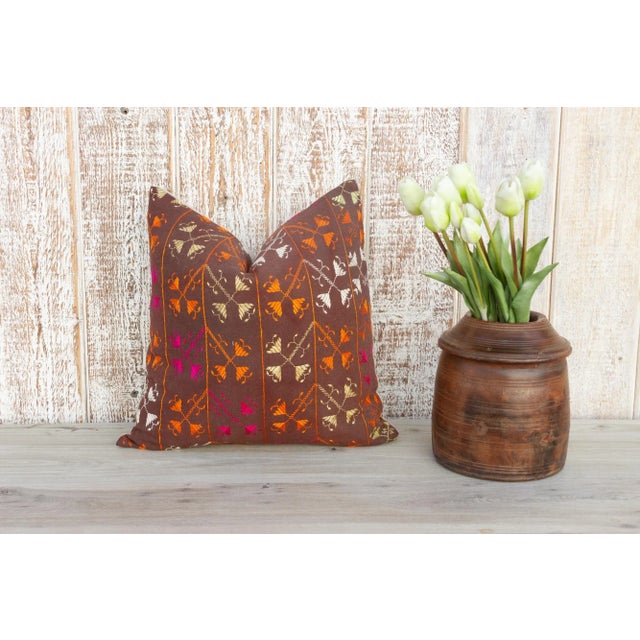 Brown Myra Antique Indian Folk Pillow For Sale - Image 8 of 9