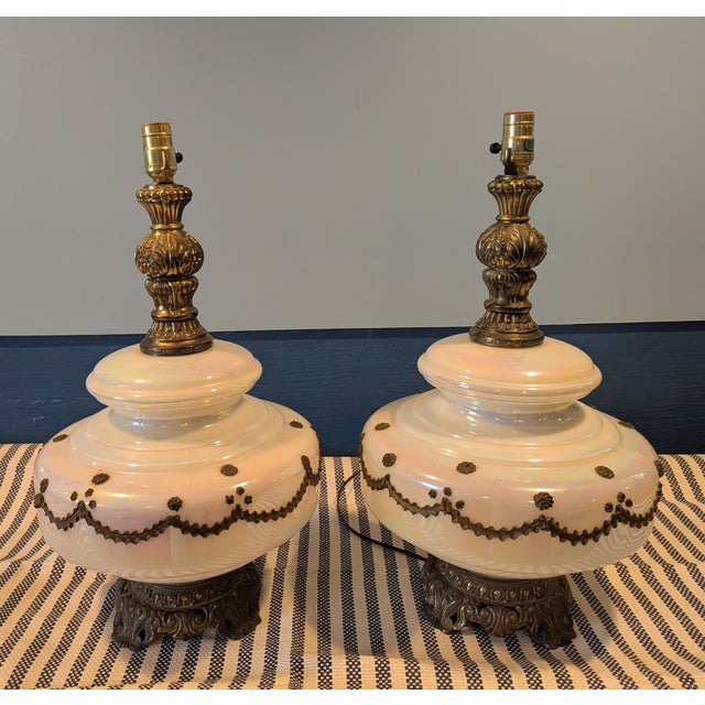 Mid 20th Century Danish Modern Iridescent Gold Trimmed Lamps For Sale - Image 10 of 10