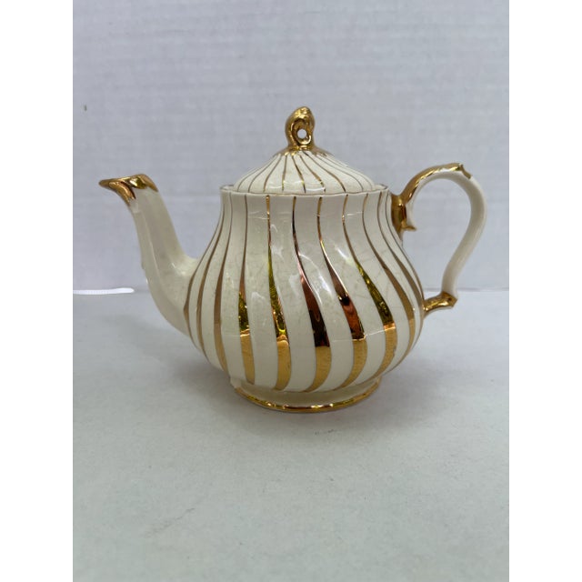 Ivory and Gold Swirl English Tea Pot Chairish