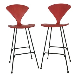 1960s Norman Cherner Bar Stools Pair Plycraft Mid Century Modern Vintage For Sale