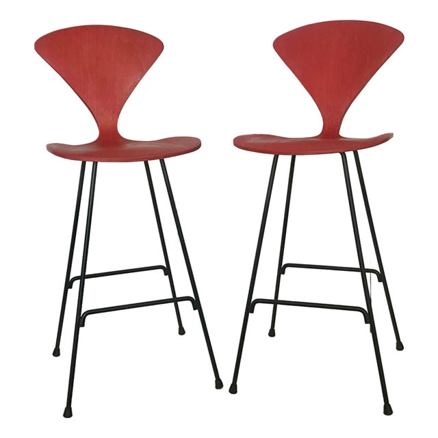 Norman Cherner Bar Counter Stools Pair Plycraft Mid Century Modern 1960s Eames Knoll Era For Sale