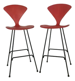 Norman Cherner Bar Counter Stools Pair Plycraft Mid Century Modern 1960s Eames Knoll Era