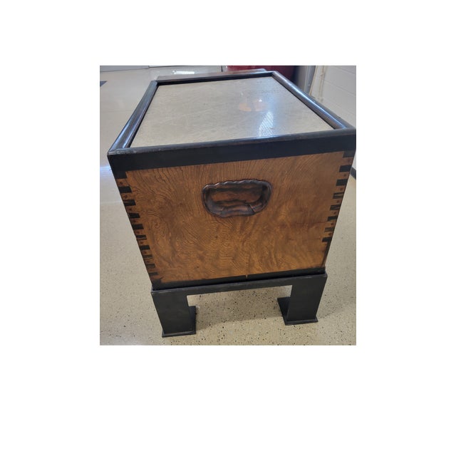 Wood Antique Japanese Keyaki Wood Hibachi Tansu Chest on Custom Ebonized Metal Stand For Sale - Image 7 of 11