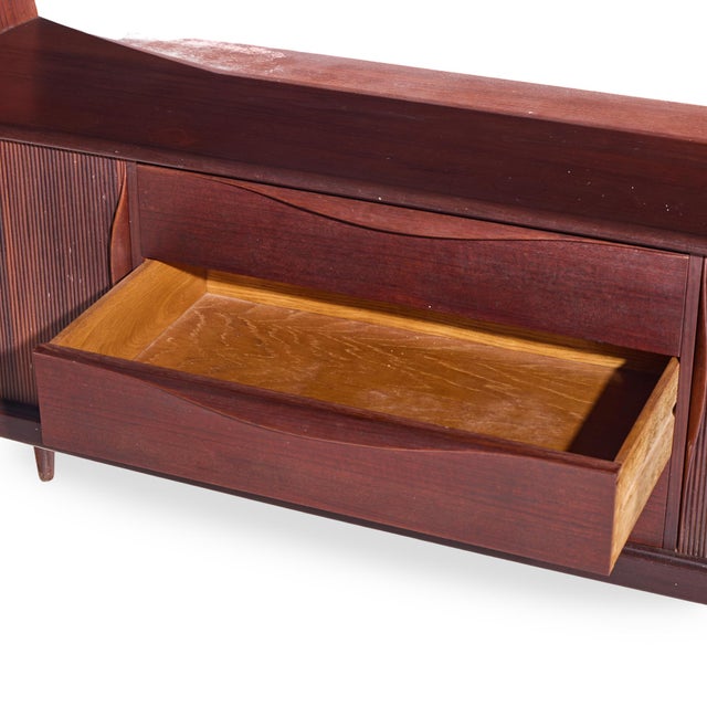 Hos Wulff Mid Century Danish Teak Tambour Door Credenza and Hutch For Sale In Chicago - Image 6 of 9