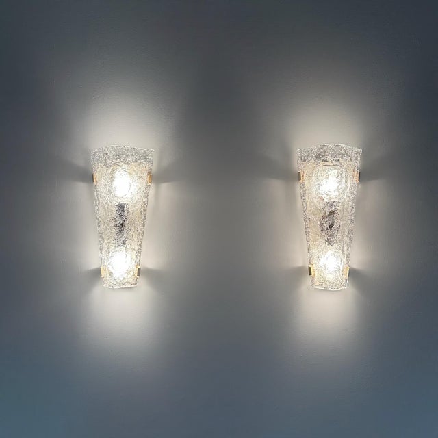 Gold Wall Lamps in Brass & Relief Glass from Hillebrand Leuchten, 1960s, Set of 2 For Sale - Image 8 of 12