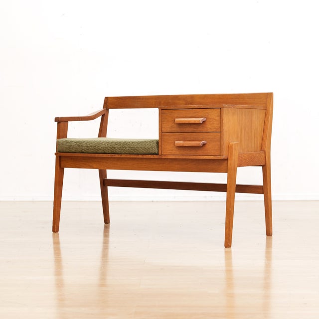 Mid-Century Modern 1960s Mid Century Entryway Bench in Teak & Green For Sale - Image 3 of 10