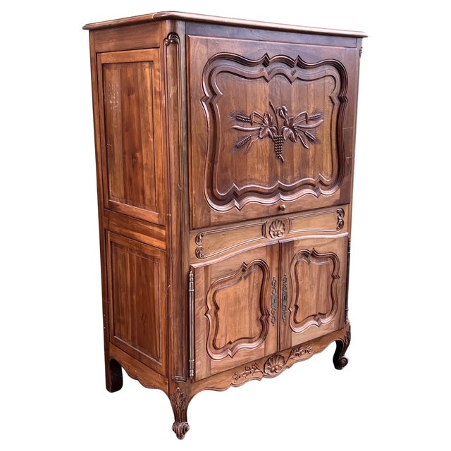 Spanish Fall-Front Secretary Desk in Carved Oak, Spain, Circa 1950 For Sale - Image 11 of 11